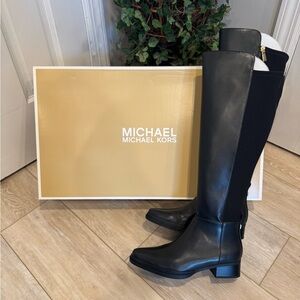 Michael Kors Black Leather Lex Wide Calf Tall Riding Boots